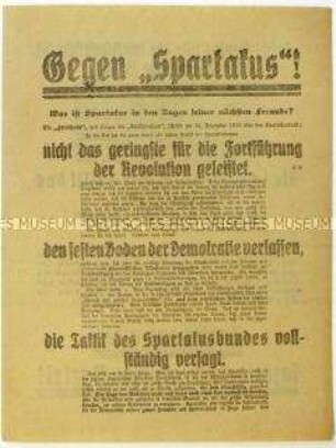 Flugblatt der SPD gegen den Spartakusbund