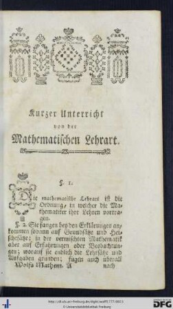 Kurzer Unterricht von der Mathematischen Lehrart.