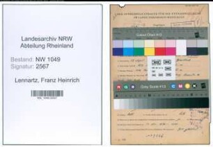 Entnazifizierung Franz Heinrich Lennartz , geb. 28.08.1894 (Arbeitsvermittler)