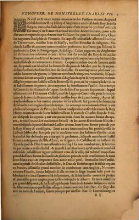 Volvme ... Des Chroniqves D'Engverran De Monstrelet Gentil-Homme Iadis Demevrant A Cambray En Cambresis : Histoire de bel exemple & de grand fruict aux François ..., 2