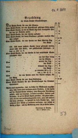 Bezahlung der Stadt-Knechte Dienstleistungen : Decretum in Senatu den 16. Januar 1784