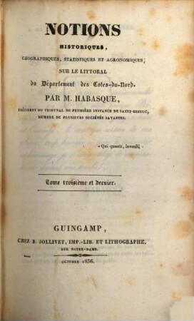Notions historiques, géographiques, statistiques et agronomiques sur le littoral du Département des Côtes-du-Nord, 3