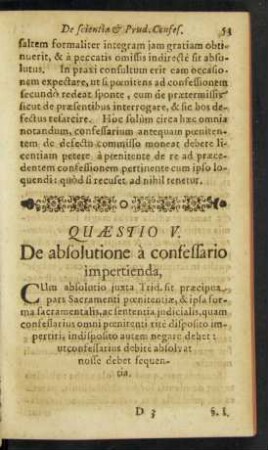 Quaestio V. De absolutione a confessario impertienda.
