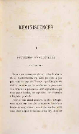 Réminiscences : souvenirs d'Angleterre et d'Italie