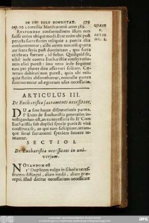 Articulus III. De Eucharistiae sacramenti necessitate.