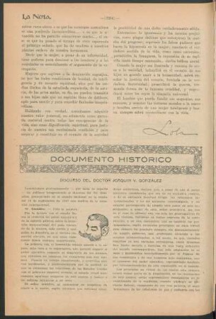 Documento histórico : Discurso del Doctor Joaquin V. González