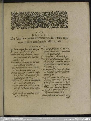 Caput I. De Causis erroris communis, actiones iniuriarum salva conscientia institui posse