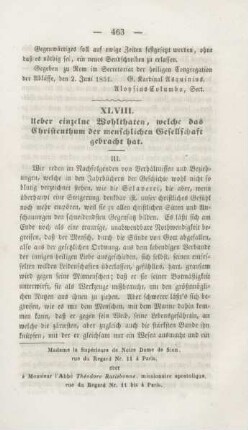 463-475 Ueber einzelnen Wohlthaten, welche das Christenthum der menschlichen Gesellschaft gebracht II. (Fortsetzung)
