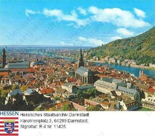 Heidelberg, Blick vom Schloss auf Stadt und Neckar