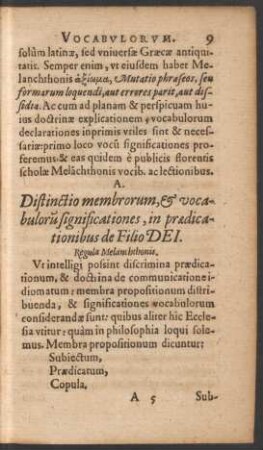 A. Distinctio membrorum, & vocabulorum significationes, in praedicationibus de Filio Dei.
