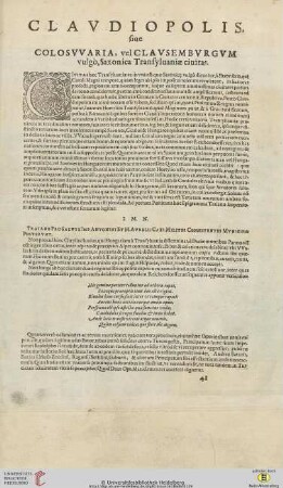Claudiopolis, Coloswar vulgo Clausenburg (Cluj-Napoca, Klausenburg)