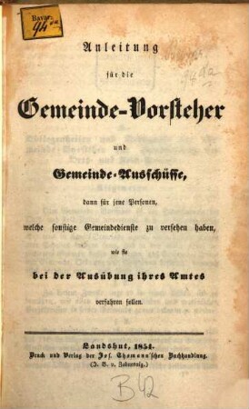 Anleitung für die Gemeinde-Vorsteher und Gemeinde-Ausschüsse ...