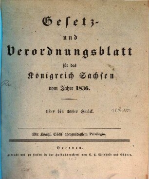 Gesetz- und Verordnungsblatt für das Königreich Sachsen. 1836
