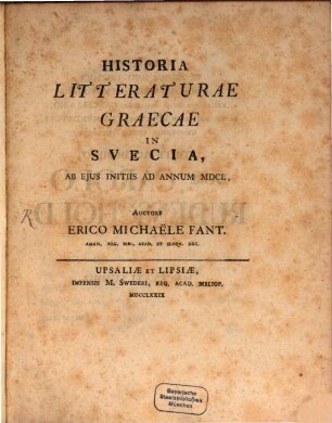 Historia litteraturae graecae in Suecia ab eius innitiis ad an. 1650