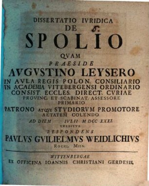 Dissertatio Ivridica De Spolio