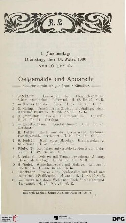 Oelgemälde und Aquarelle neuerer sowie einiger älterer Künstler (Nr. 1-177)