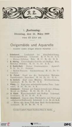 Oelgemälde und Aquarelle neuerer sowie einiger älterer Künstler (Nr. 1-177)