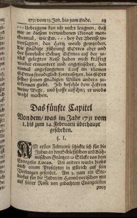 Das fünfte Capitel. Von dem, was im Jahr 1731 vom 1. bis zum 14. Februarii überhaupt geschehen.