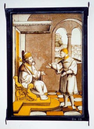 Kabinettscheibe mit Darstellung aus der Josephslegende: Joseph deutet die Träume des Pharao (1. Mose 41,16)