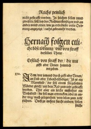 Hernach folgen etliche böse tödtung/ und von straff derselben Theter.