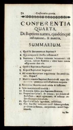 Conferentia Quarta. De Baptismi natura, ejusdémque institutione, & materia
