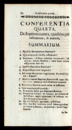 Conferentia Quarta. De Baptismi natura, ejusdémque institutione, & materia