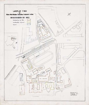 Technische Hochschule, Aachen Wiederaufbau: Kriegsschäden bis 1950 und Wiederaufbauplanung: Lageplan 1:1000