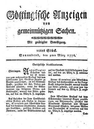 10tes Stück. Sonnabend, den 9ten März 1776.