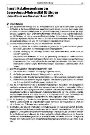 Immatrikulationsordnung der Georg-August-Universität Göttingen