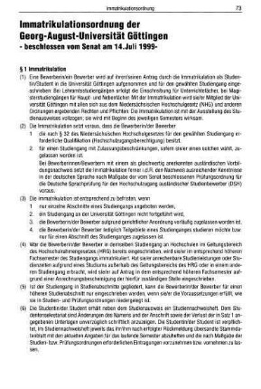 Immatrikulationsordnung der Georg-August-Universität Göttingen
