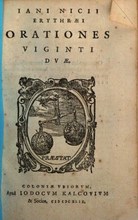 Iani Nicii Erythraei Orationes Viginti Dvae