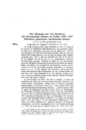 Die Themata der von Schülern des Gymnasium Illustre zu Gotha 1693-1727 öffentlich gehaltenen lateinischen Reden