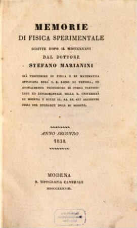 Memorie di fisica sperimentale. 2. 1838