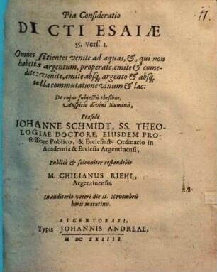 Pia consideratio dicti Esaiae 55. vers. 1.