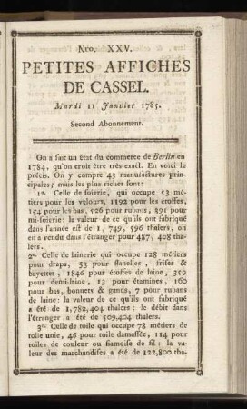 No XXV (Mardi 11 Janvier 1785)