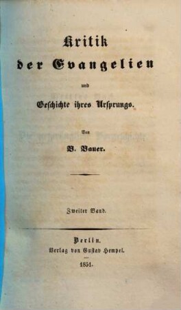 Kritik der Evangelien und Geschichte ihres Ursprungs, 2