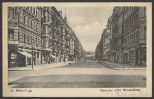 Ansichtskarte Blick zur Post, Muskauer Straße Ecke Manteuffelstraße