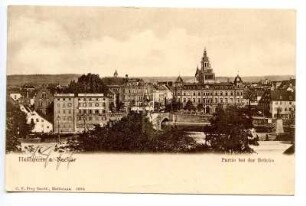 "Partie bei der Brücke" - Neckarbrücke mit Postamt 1 (Kaiserstraße 2), Obere Neckarstraße, Hefenweiler