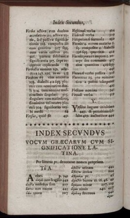 Index Secundus Vocum Græcarum Cum Significatione Latina.