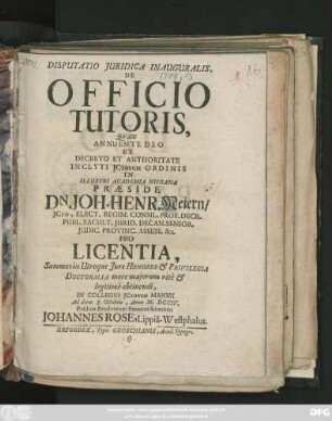 Disputatio Juridica Inauguralis, De Officio Tutoris