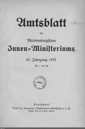 67.1937: Innenministerium, Amtsblatt 1937