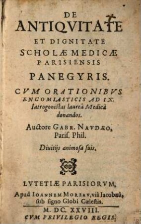 De antiquitate et dignitate scholae medicae Parisiensis Panegyris