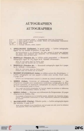 Autographes (Nr. 1-99)