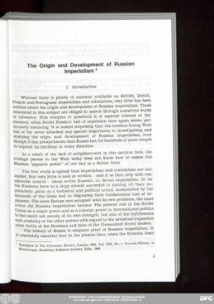 The Origin and Development of Russian Imperialism