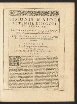 Colloquium I. De cultu atque oraculis Deorum.