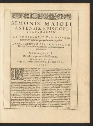 Colloquium I. De cultu atque oraculis Deorum.