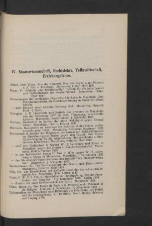 IV. Staatswissenschaft, Rechtslehre, Volkswirtschaft, Erziehungslehre.