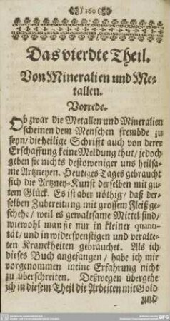 Das vierdte Theil. Von Mineralien und Metallen.