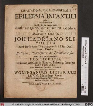 Disputatio Medica Inauguralis De Epilepsia Infantili