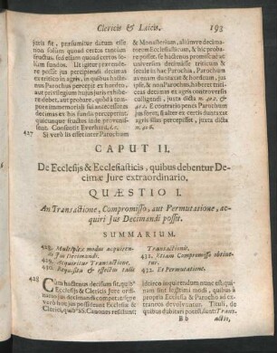 Caput II. De Ecclesijs & Ecclesiasticis, quibus debentur Decimae Iure extraordinario